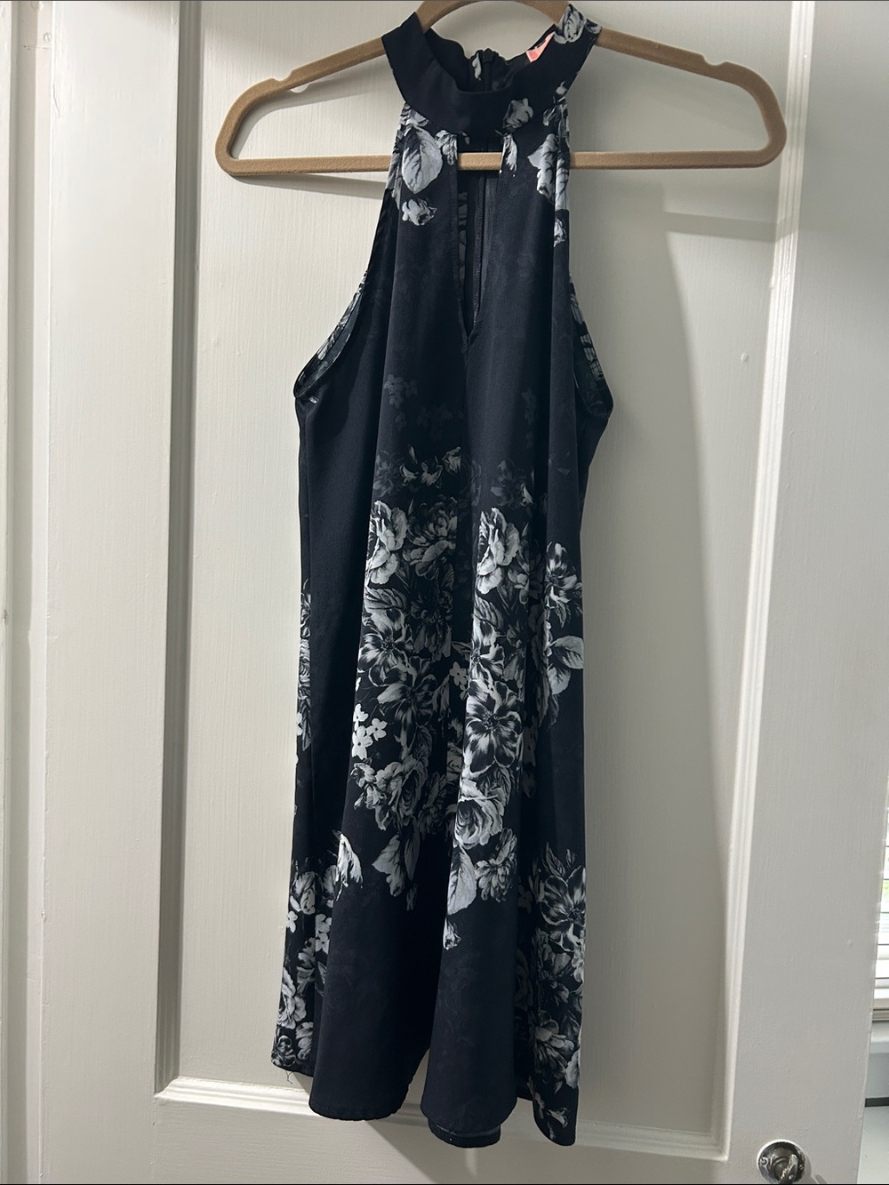 Navy floral high neck mini dress